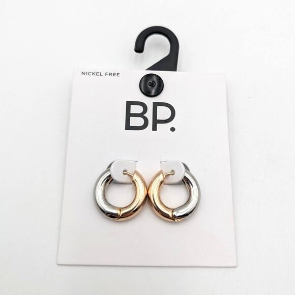 BP. Elegant Two-Tone Hoop Earrings for Women Gold & Silver Finish - Picture 1 of 3